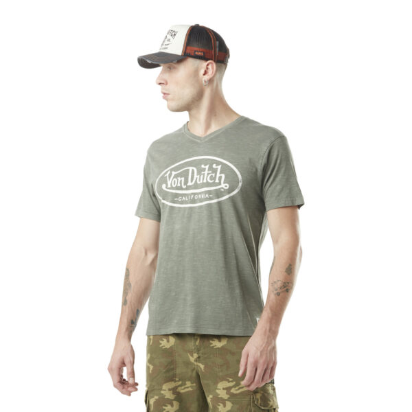 Von dutch Khaki Green T-Shirt Regular Fit V-Neck | Man